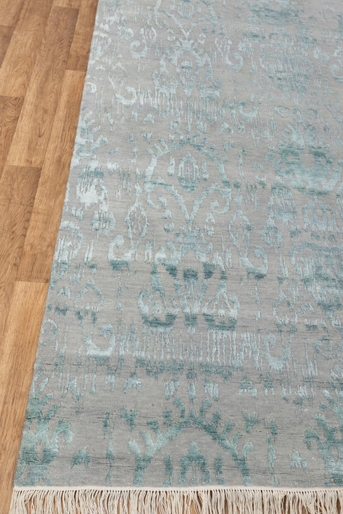 12x15 Area Rug Handmade Transitional Wool Silk Silver Aqua Blue  #3421(366x457 Cms.)